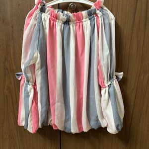 Blouson Offshoulder Top In Pink And White Women