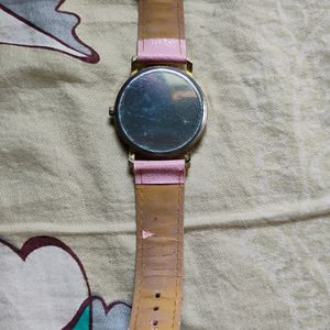 Wrist Watch Gold Dial Pink Strap