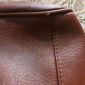 Brown Faux Leather Handbag, Medium Size, With Mult