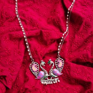 Dual Peacock Silver Replica Statement Necklace