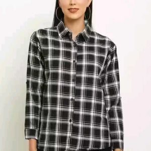 Women Casual Black & White Checkered Shirt