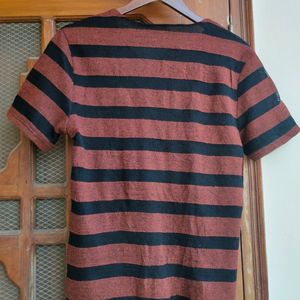 Striped, Brown V-Neck T Shirt