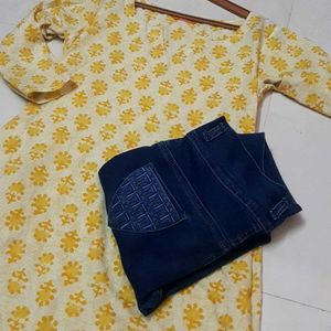 Cotton Yellow Kurti With Pant💛💛