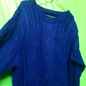 Women's Blue Sweater Wool Knitted Cardigan Button