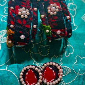 Handmade Fabric Bangles With Ear Studs