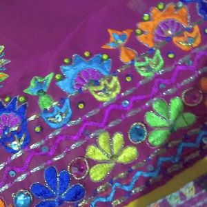 Combo Of Magenta And Purple Embroidery Dupatta