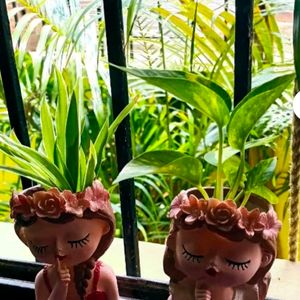 Combo Set Of 2 Fairy Girl Head Planter