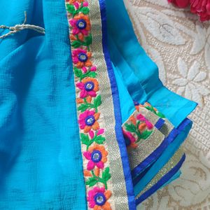 Blue Saree With Colorful Embroidery Blouse