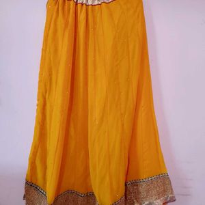 Rich Gold border Yellow lehenga with Pink dupatta