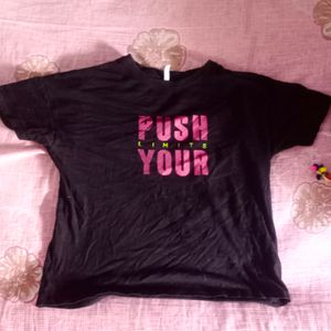 Black With Pink Letters..T Shirt For Women