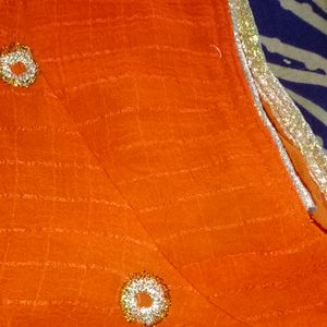 Orange Embroidered Saree With Stitched Blouse