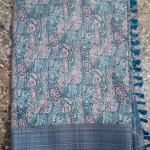 Tussar Grey And Blue Saree