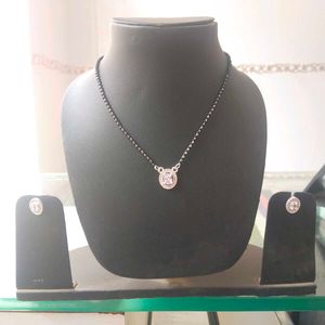 Mangalsutra Pure Silver Ovel Shape With Earrings