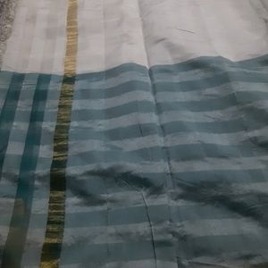 Sea Green Off White Golden Jori Border Saree