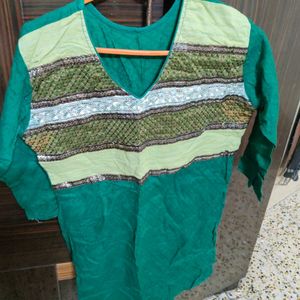 Green Kurta With Sequence Lace Work