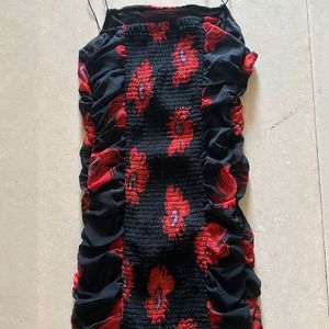 Black With Red Flowers Bodycon Mini Dress