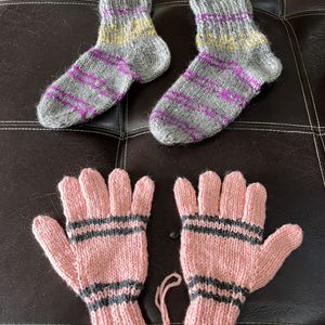 Combo Of Cute Woollen Gloves And Socks