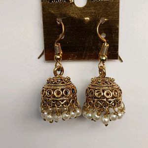 Oxidise Earring With Moti Latkan