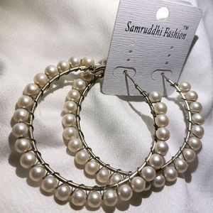 White Pearls Hoops