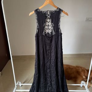 River Island Satin Black embroidered Maxi dress