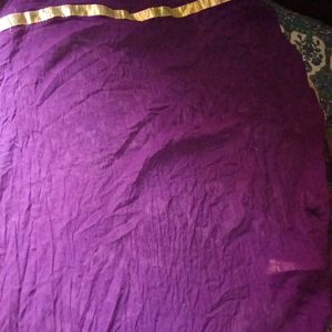 Purple Dupatta With Golden Lines