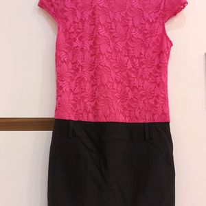 Pink and Black short dress, with printed Scarf