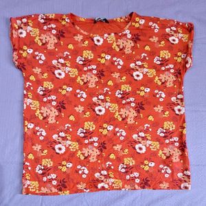 Floral Pinkish Orange Casual Tshirt