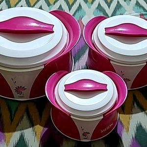 Milton Set Of 3 White And Pink Casseroles