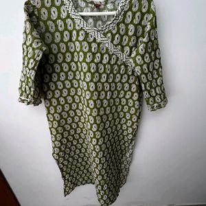 Green Printed Pure Cotton Kurta