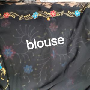 New Black Chiffon Embroidery Saree