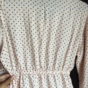 Polka Dots Peach Dress With Tie