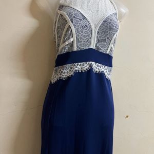 Korean Long Navy Blue Designer Gown