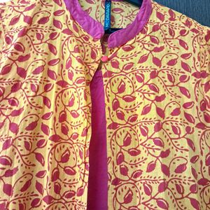 A Line Pink Yellow Kurta