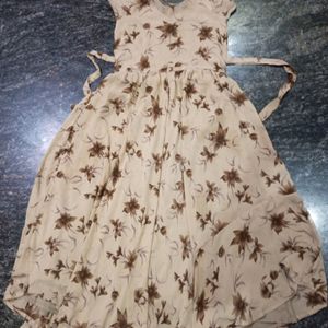 Beige Crepe Fit And Flare Dress