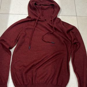 Maroon Casual Sweater With Hoodie
