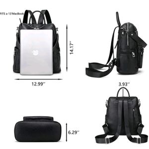 Korean Black Leather Backpack For Travelling & Clg