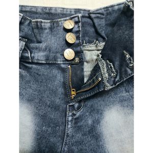 Women Casual Blue High waisted Denim short