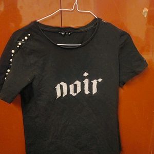 Black Tshirt With Pearl Work