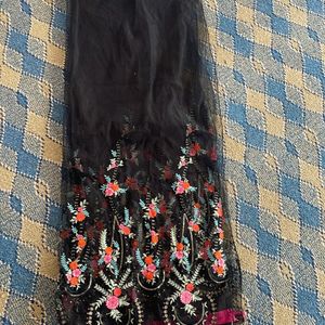 Black Dupatta With Multicolor Embroidery On Border