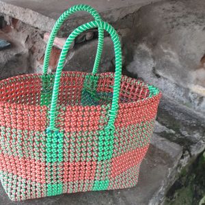 Hand Made Red With Green Wire Bag