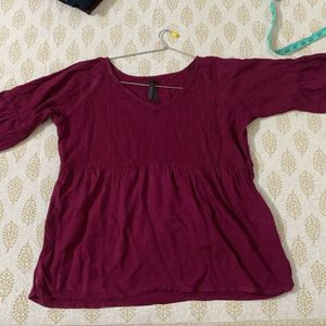 Dark Pink V Neck Short Kurti