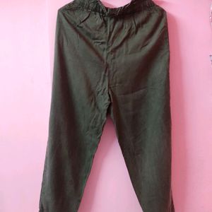 Pantaloons Olive Green Trousers With Elastic Waist