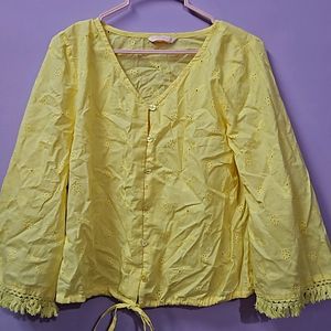 Yellow Floral Schiffli Embroidered Pure Cotton Top