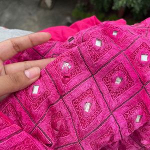 Pink Mirror Work Kurta