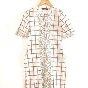 White And Green Printed Kurti With Pant ( Women)