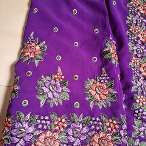 Heavy Embroidery Violet Georgette Saree