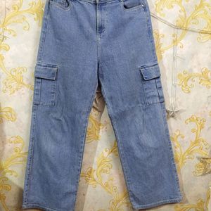 Wide Leg Cargo Denim Jeans For Women