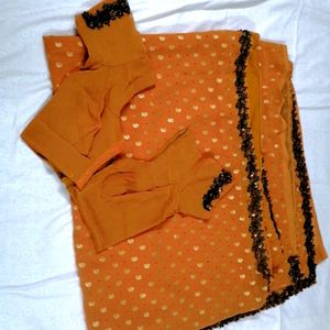 Mustard Silk Saree With Stiched Blouse