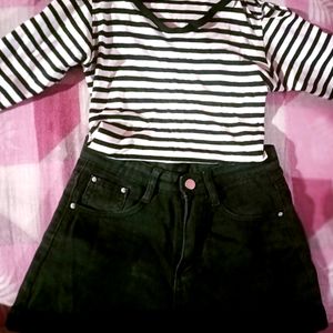 Black Striped Shoulder Cut Out Crop Top