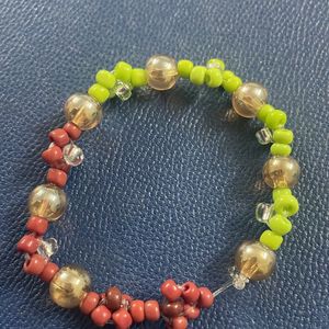 Neon Green And Brown Beaded Bracelet